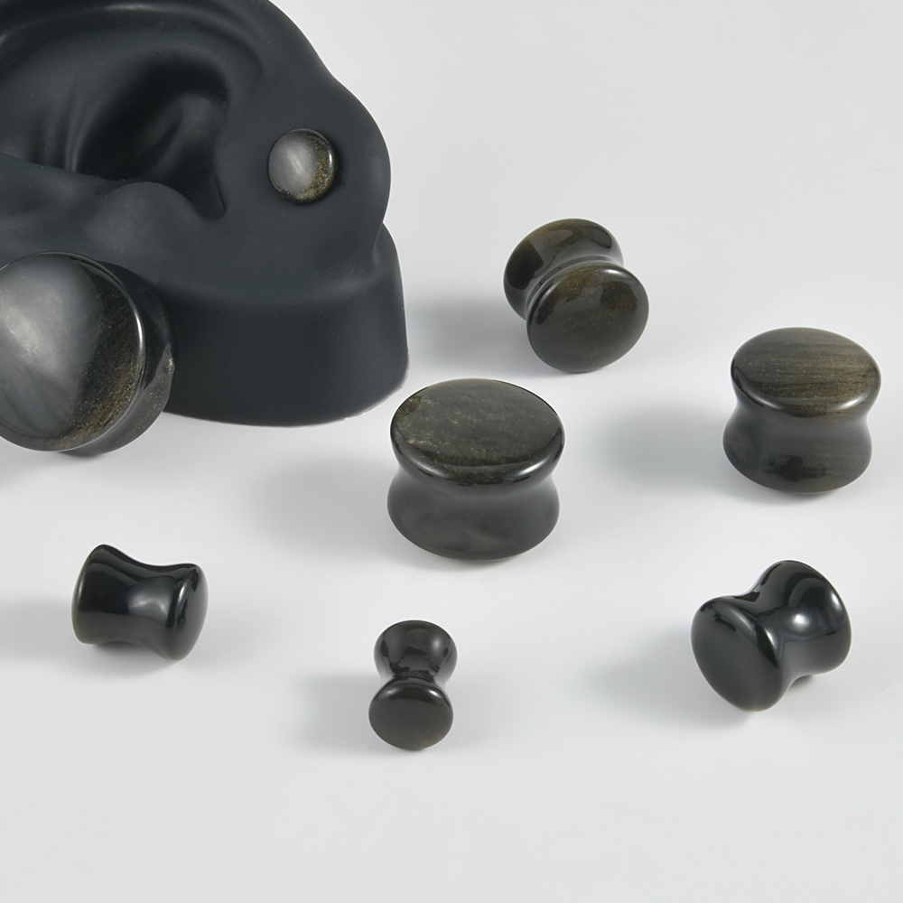 黒天然石ダブルフレアプラグ大ゲージ耳栓耳ゲージビッグサイズ耳 - Body Jewelry Gauge Sizes のレビューと価格