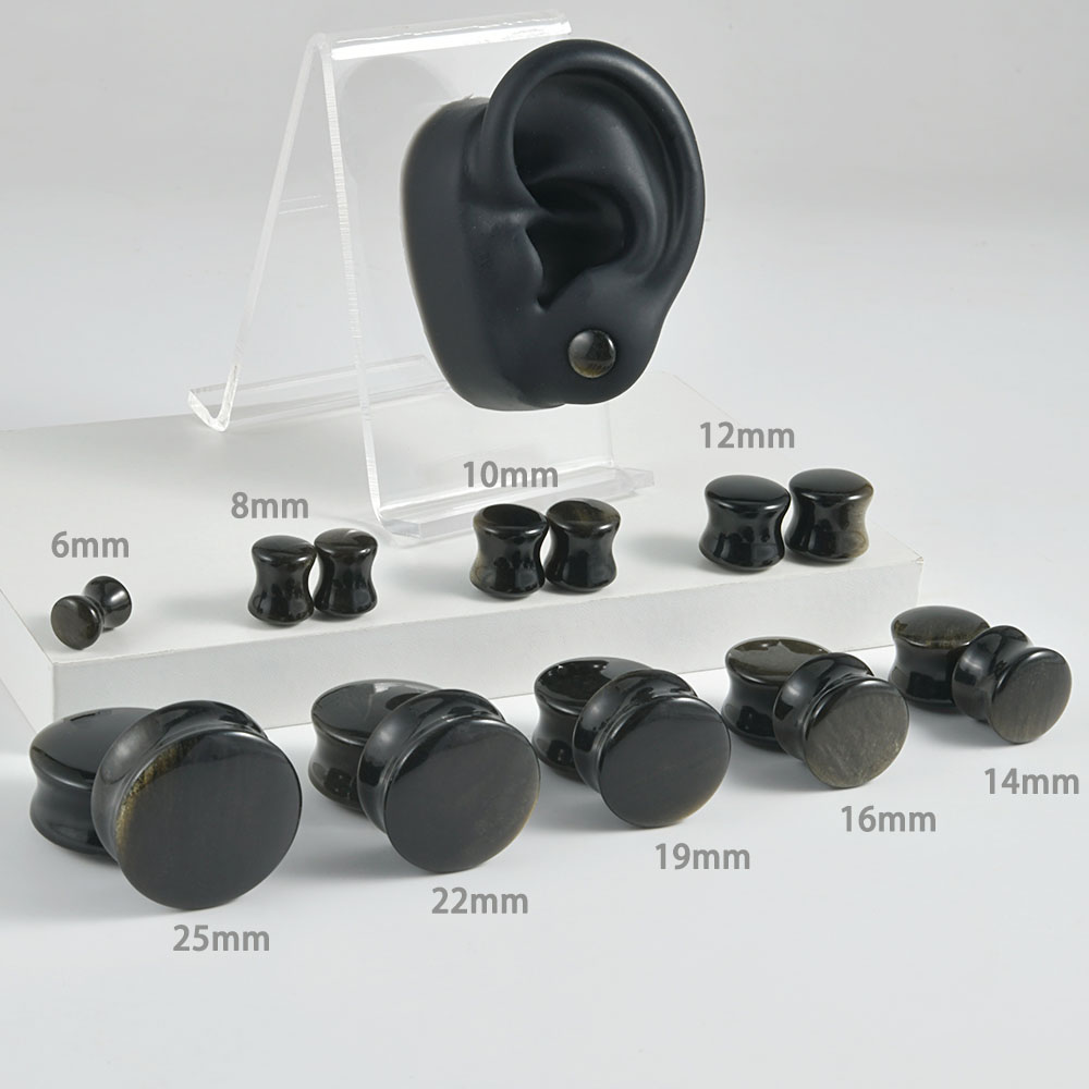黒天然石ダブルフレアプラグ大ゲージ耳栓耳ゲージビッグサイズ耳 - Body Jewelry Gauge Sizes のレビューと価格