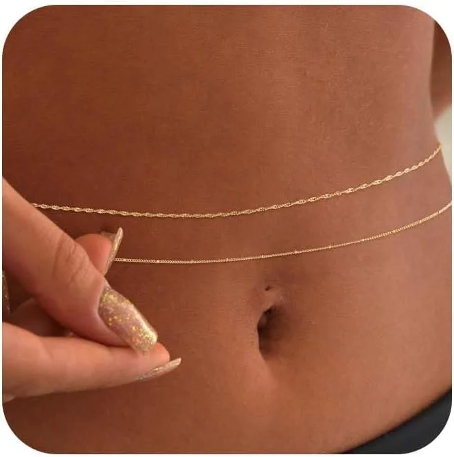 14K金メッキ 26-33インチ 調節可能なウエストビーズチ - Body Jewelry Gold のレビューと価格