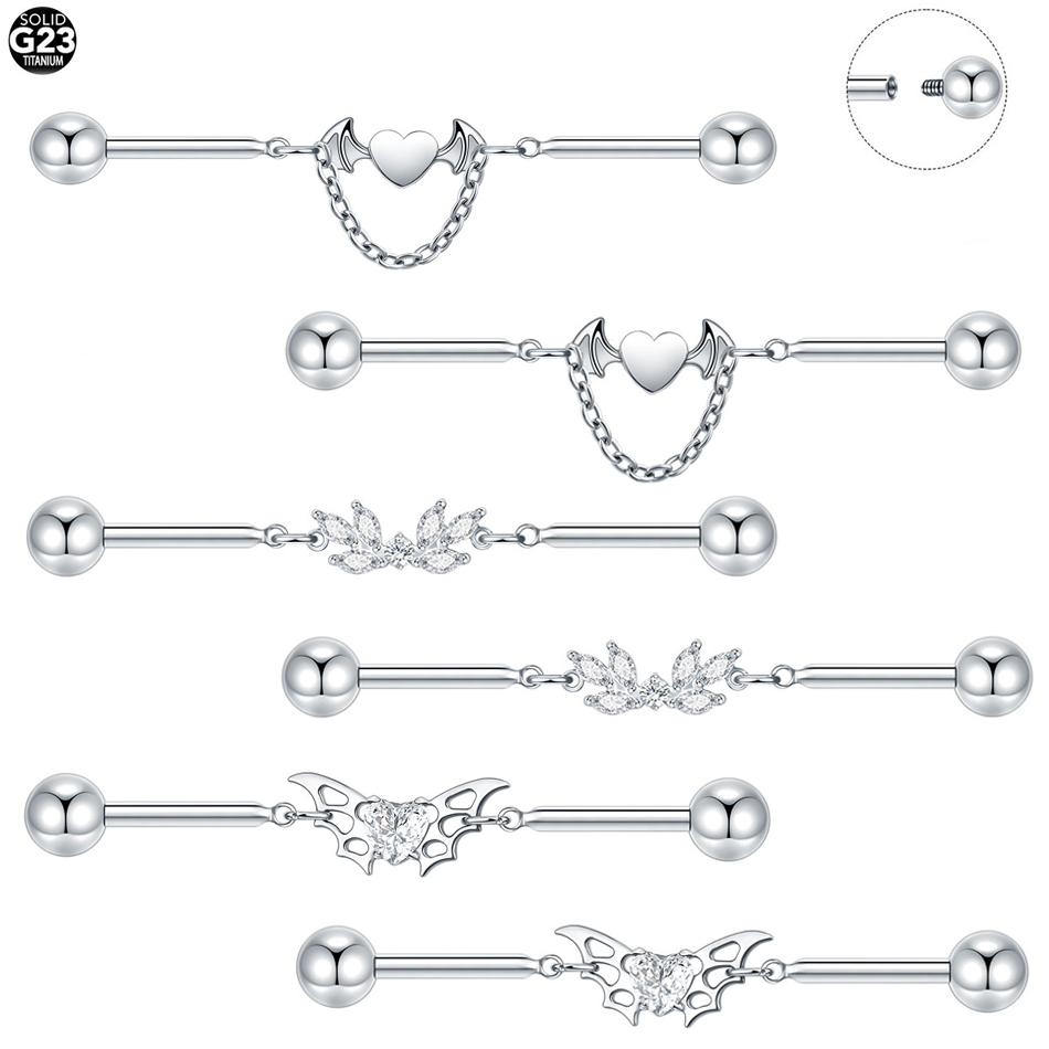 1個 チタン製 CZ インダストリアル ヘリックス ピアス  - Industrial Barbell Long のレビューと価格