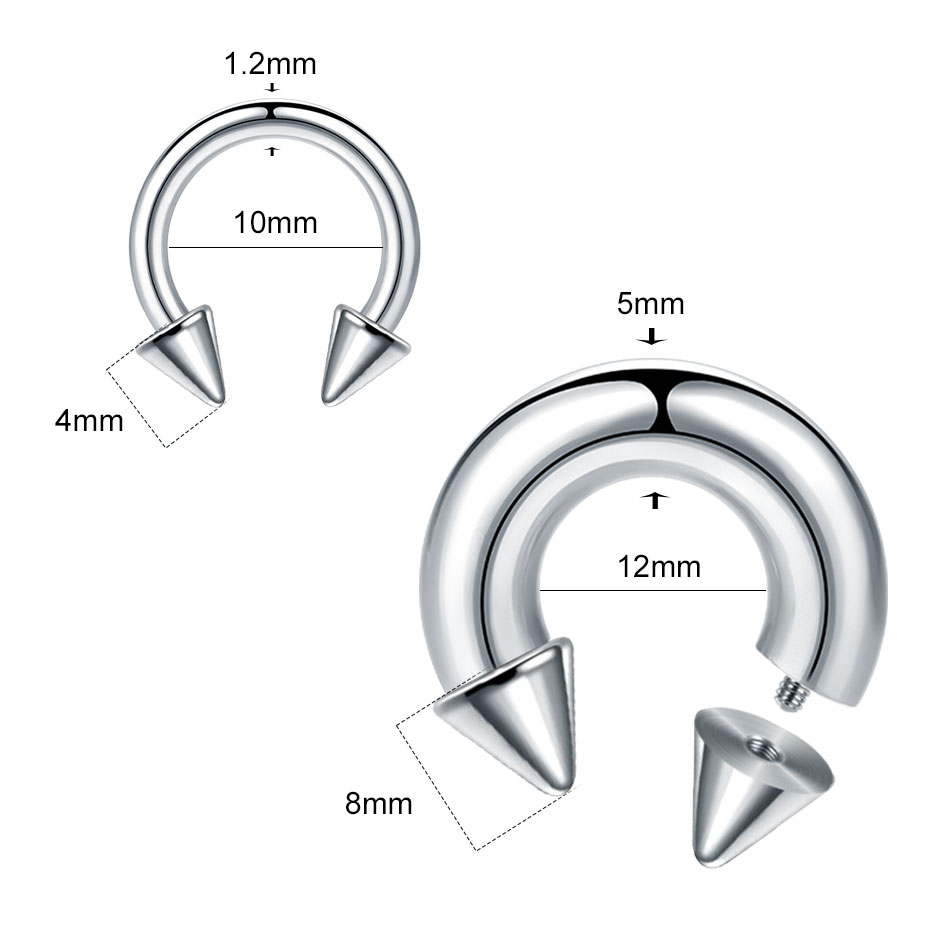 1個 ステンレス製 ビッグサイズ 馬蹄型リング ノーズフープ - Body Jewelry Gauge Sizes のレビューと価格