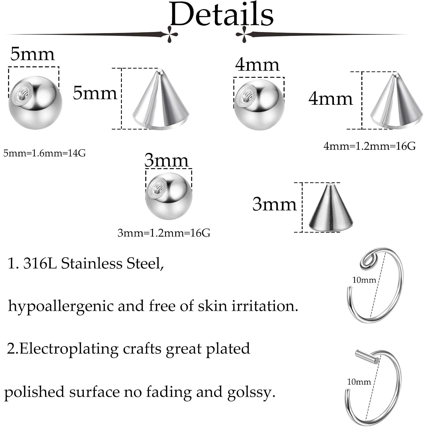 Drperfect フェイクアイブロウリング フェイクリップ - Body Jewelry Replacement Ball のレビューと価格