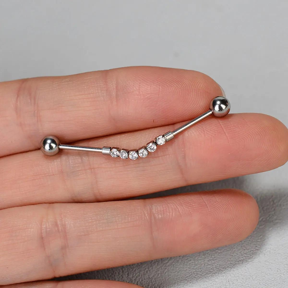 1PC ステンレス鋼ロング工業用耳ブリッジダブルボール CZ - Industrial Barbell Long のレビューと価格